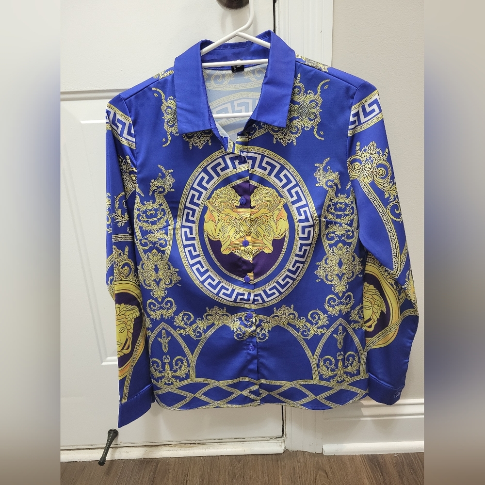 QI QI Royal blue & yellow womens blouse top